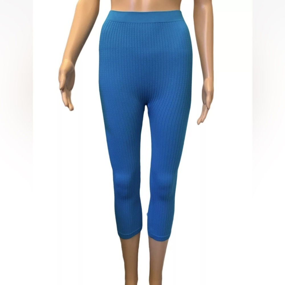 NWT Zara Womens Green Blue Teal Pull On Stretch Capri Leggings Size M / L